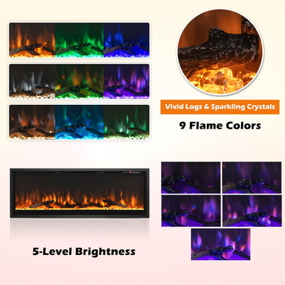 Electric Fireplace 50 Inch Wide with Crystal Decor and Log