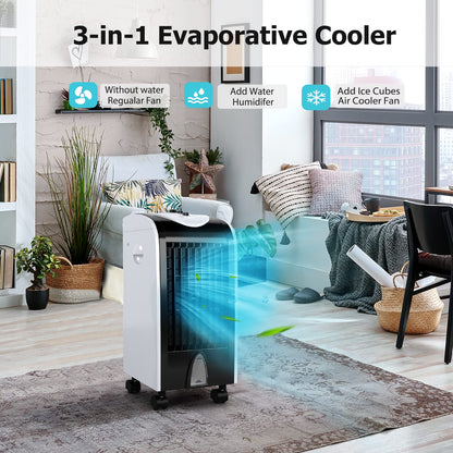ARLIME Evaporative Air Cooler, Windowless Swamp Cooler Fan & Humidifier with 3 Modes, 3 Speeds, 2 Ice Boxes