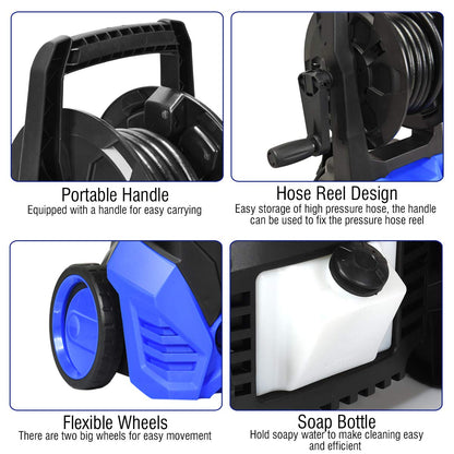 3000PSI Electric High Pressure Washer, 2 GPM 2000W Portable Power Washer Deck Patio Cleaner with Nozzles (Blue)