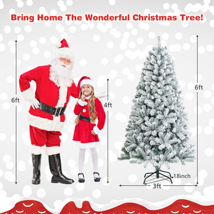6 FT Snow Flocked Christmas Tree with 600 Branch Tips for Home