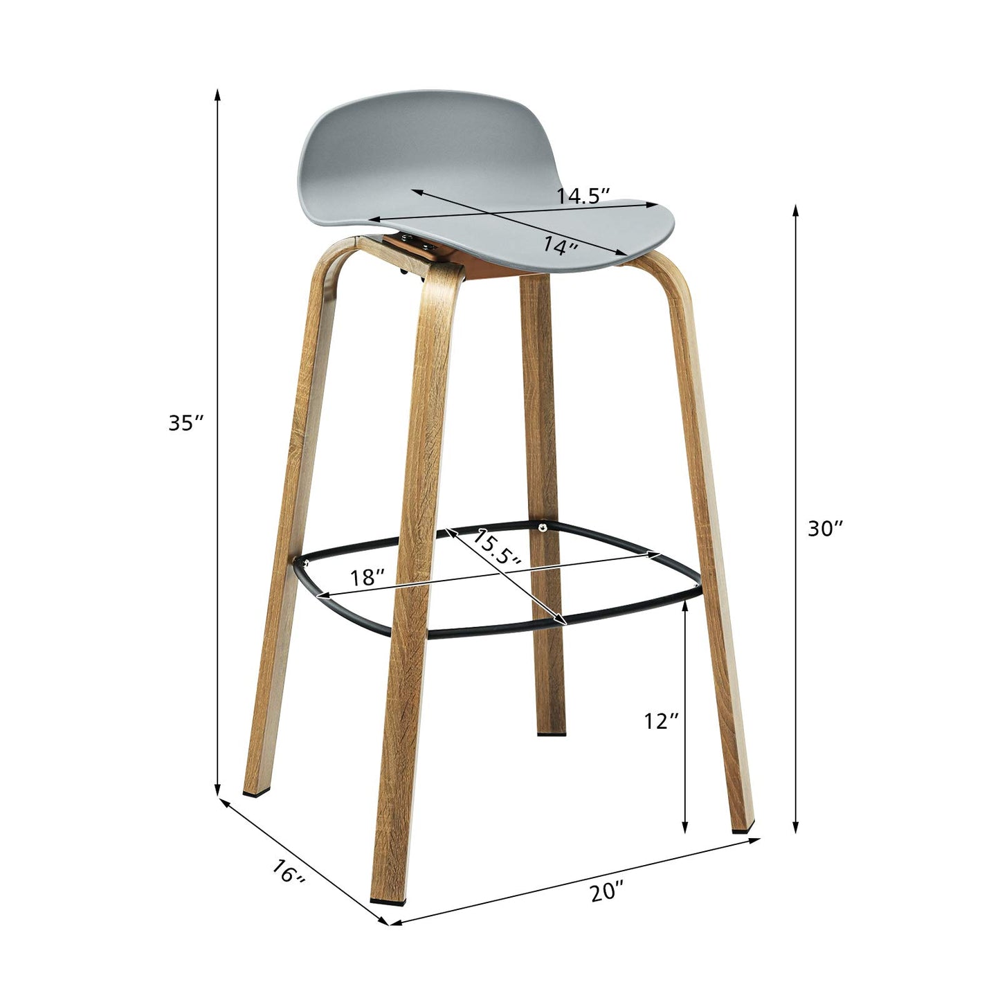 30 Inch Height Modern Minimalist Bar Chairs with Footrest