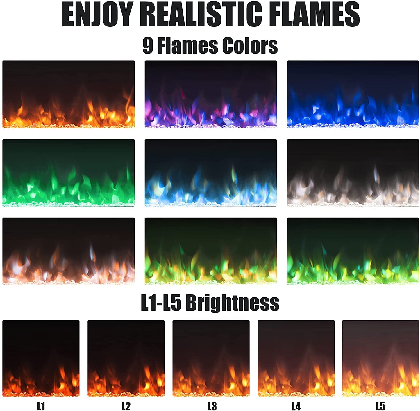 ARLIME 50” Recessed Electric Fireplace 750W/1500W Wall Mounted & in Wall