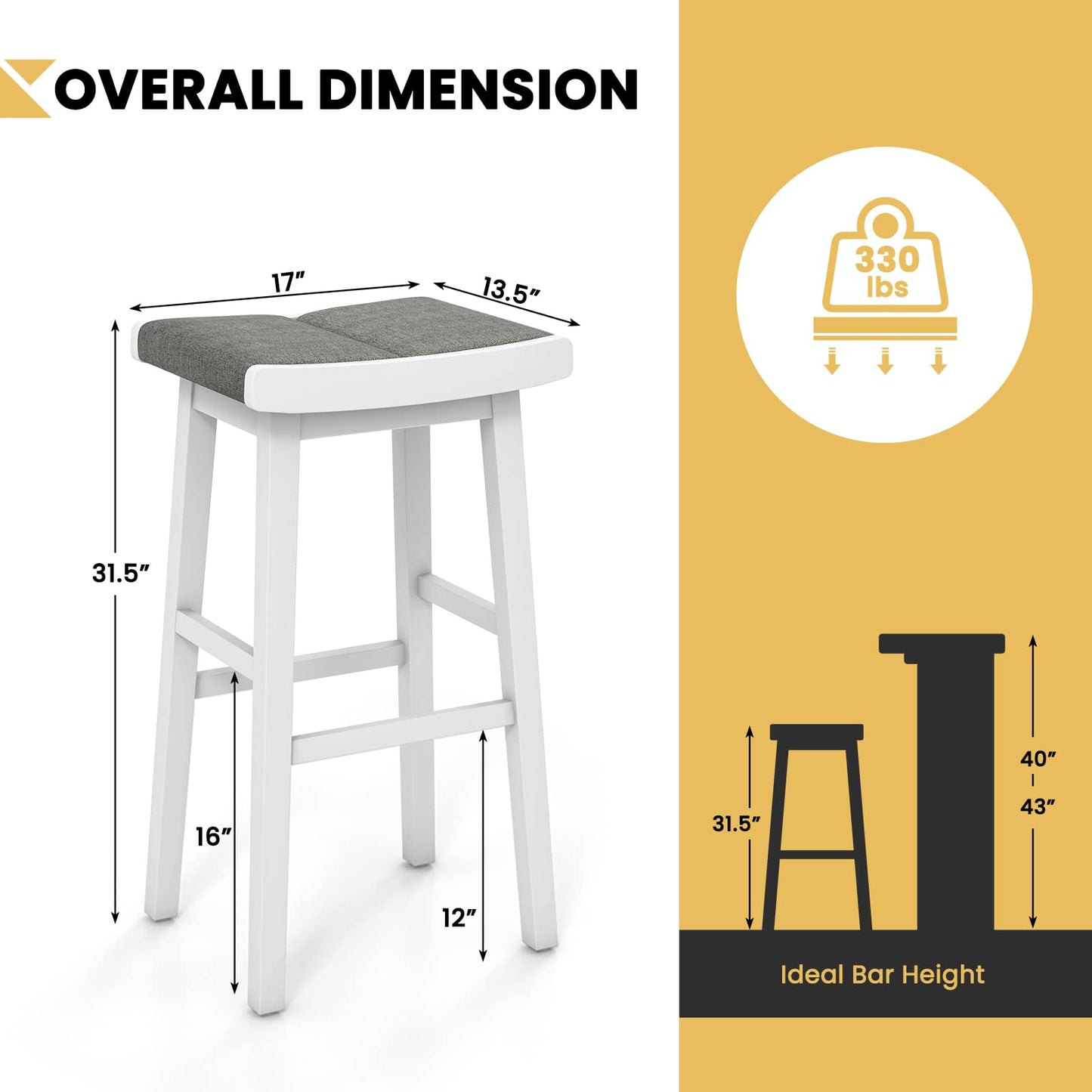 31.5-inch Counter Height Bar Stools Set of 2/4 Backless Vanity Chair for Makeup with Rubber Wood Frame