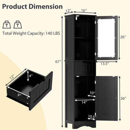 67” Tall Bathroom Storage Cabine with 2 Doors & 1 Drawer 3-Level Adjustable Shelves