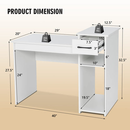 Computer Desk 40 inch Laptop PC Gaming Table with Drawer Monitor Stand & Storage Shelf