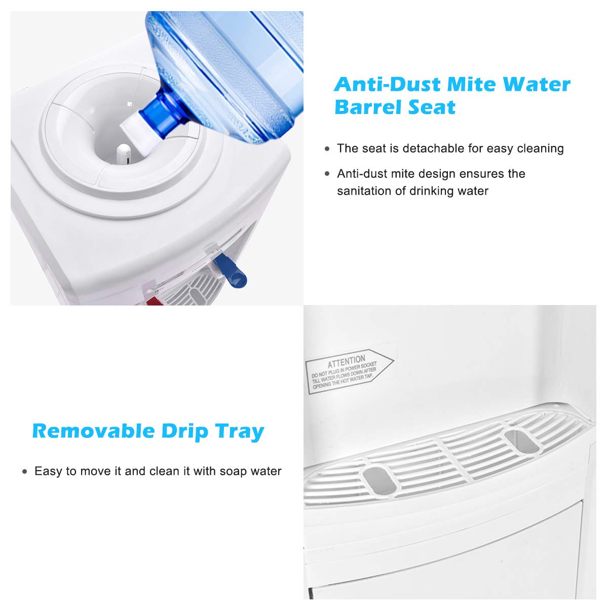 Water Cooler Dispenser for 3-5 Gallon Bottle, Top Loading Hot and Cold Water Dispenser with Storage Cabinet