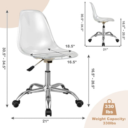 Acrylic Clear Desk Chair Armless Swivel Vanity Ghost Plastic Chair
