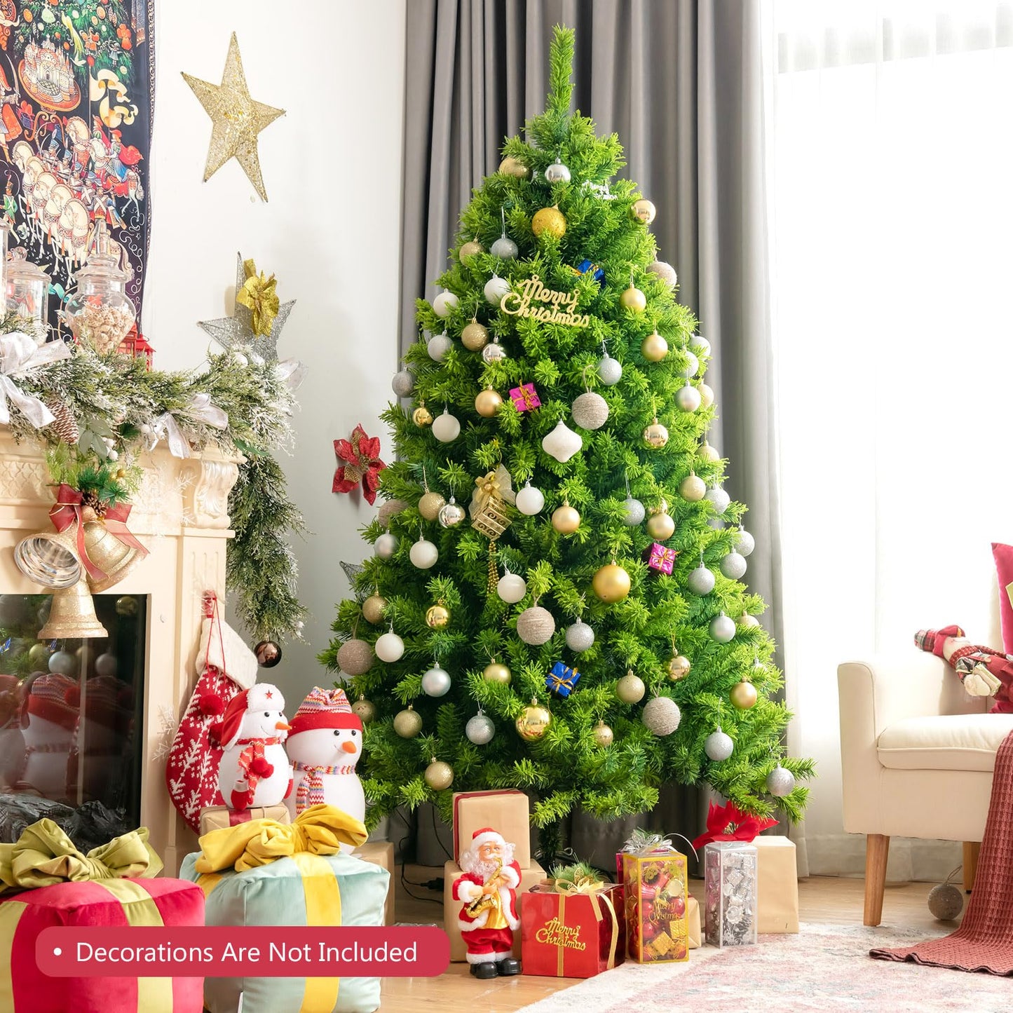 6.5Ft Artificial Christmas Tree Realistic Snow Flocked Hinged Pine Tree with Solid Metal Stand