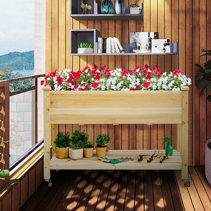 Raised Garden Bed with Wheels & Storage Shelf ( 47.5”L x 23.5”W x 33”H )