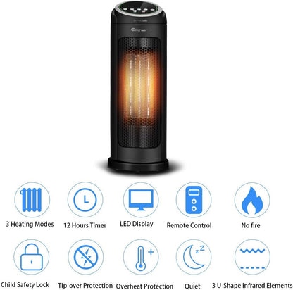 Ceramic Space Heater, 1500W Oscillating Tower Infrared Heater Fan with Remote