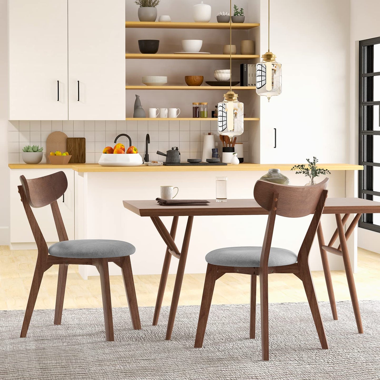 Mid Century Modern Kitchen & Dining Chairs with Curved Back and Cushioned Seat