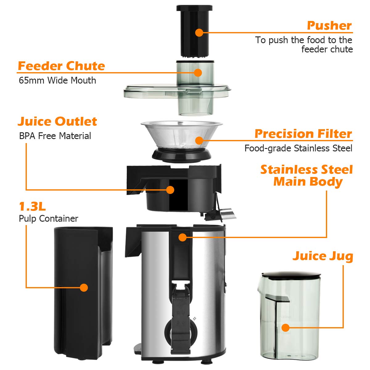 Juicer Machines with 2.5inch Wide Mouth, 400W Masticating Juicer Extractor