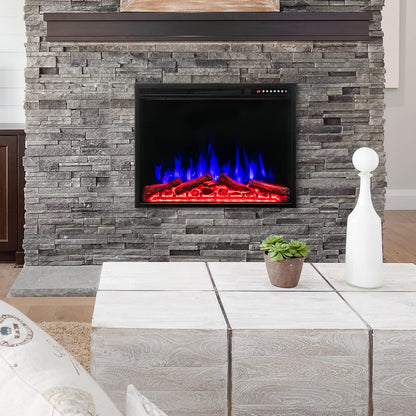 34-Inch Electric Fireplace, Wall-Mounted and Recessed Fireplace Heater with 4 Flame and Log Colors