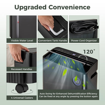 57 Pint Dehumidifiers for Basements with Auto Swing Dry Clothes Mode