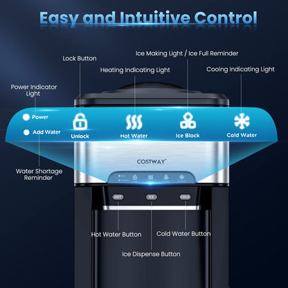 3 in 1 Portable Hot Cold Dispenser with 48LBS/24H Ice Machine