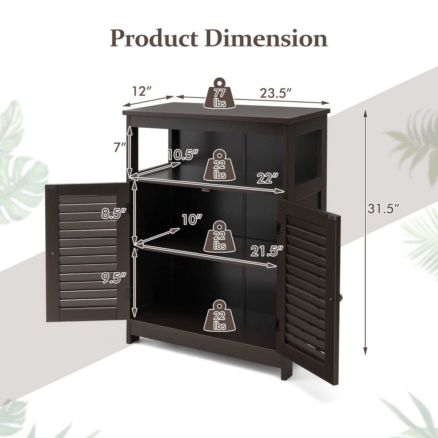 Wooden Side Storage Organizer with Louver Doors & Removable Shelf
