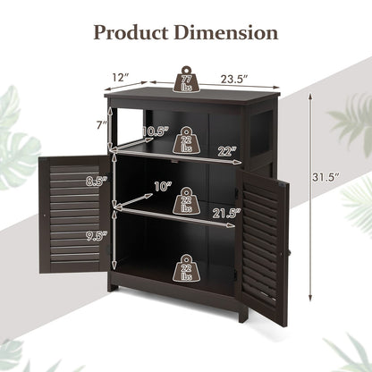 Wooden Side Storage Organizer with Louver Doors & Removable Shelf
