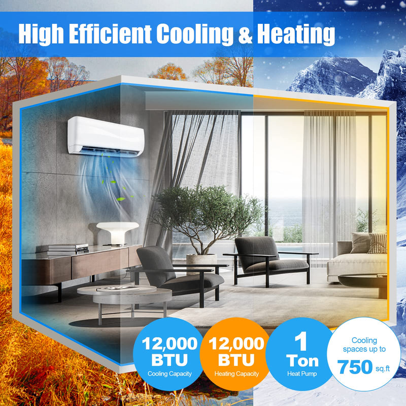 Mini Split Ac/Heating System - 12000BTU Mini Split Air Conditioner w/Heat Pump, Remote Control