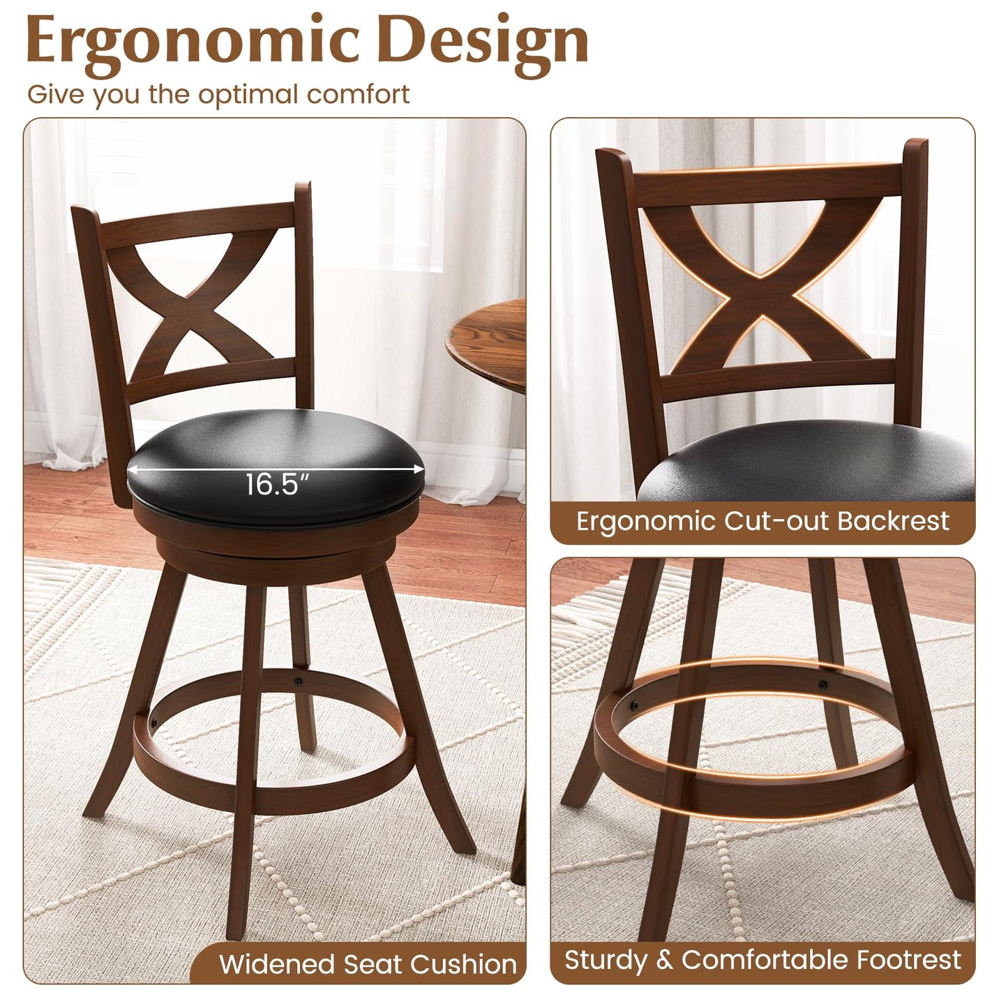 Bar Stools Set of 2/4 24/30 Inch Classic Counter Height Chairs