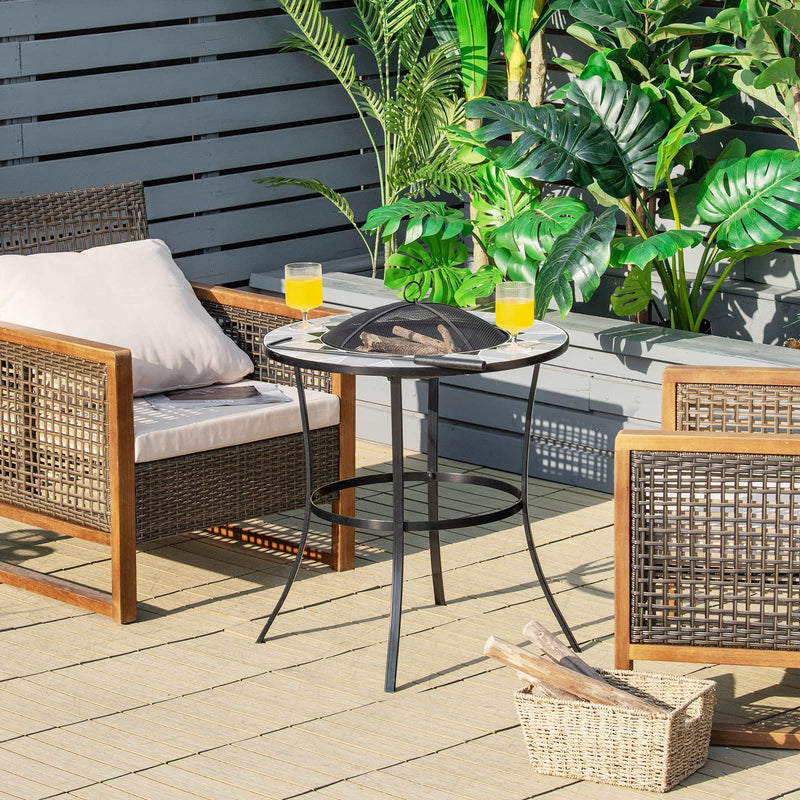 Outdoor Fire Pit with Mesh Cover & Fire Poker