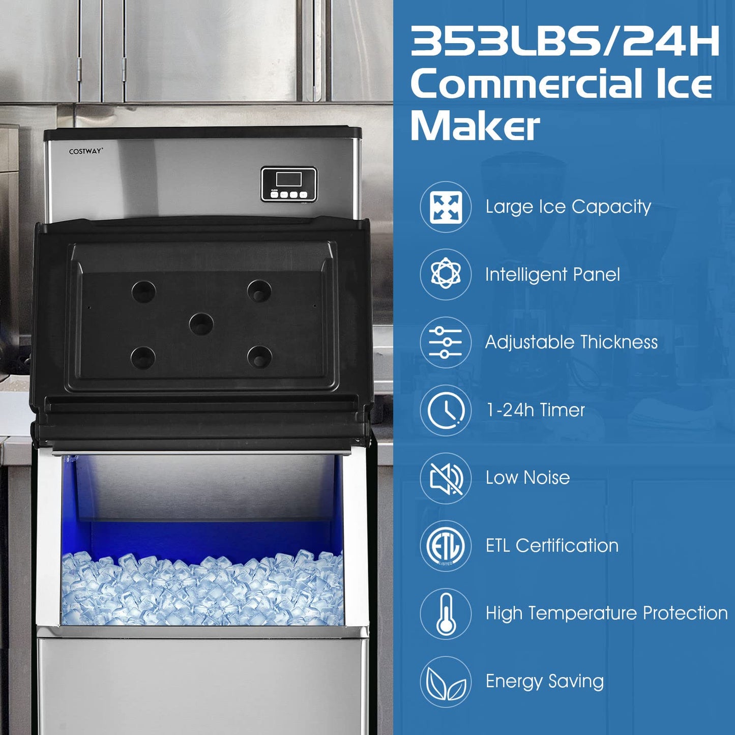 Split Commercial Ice Machine, 353LBS/24H Full-Automatic Vertical Industrial Modular Maker with 198 LBS Large Storage Bin