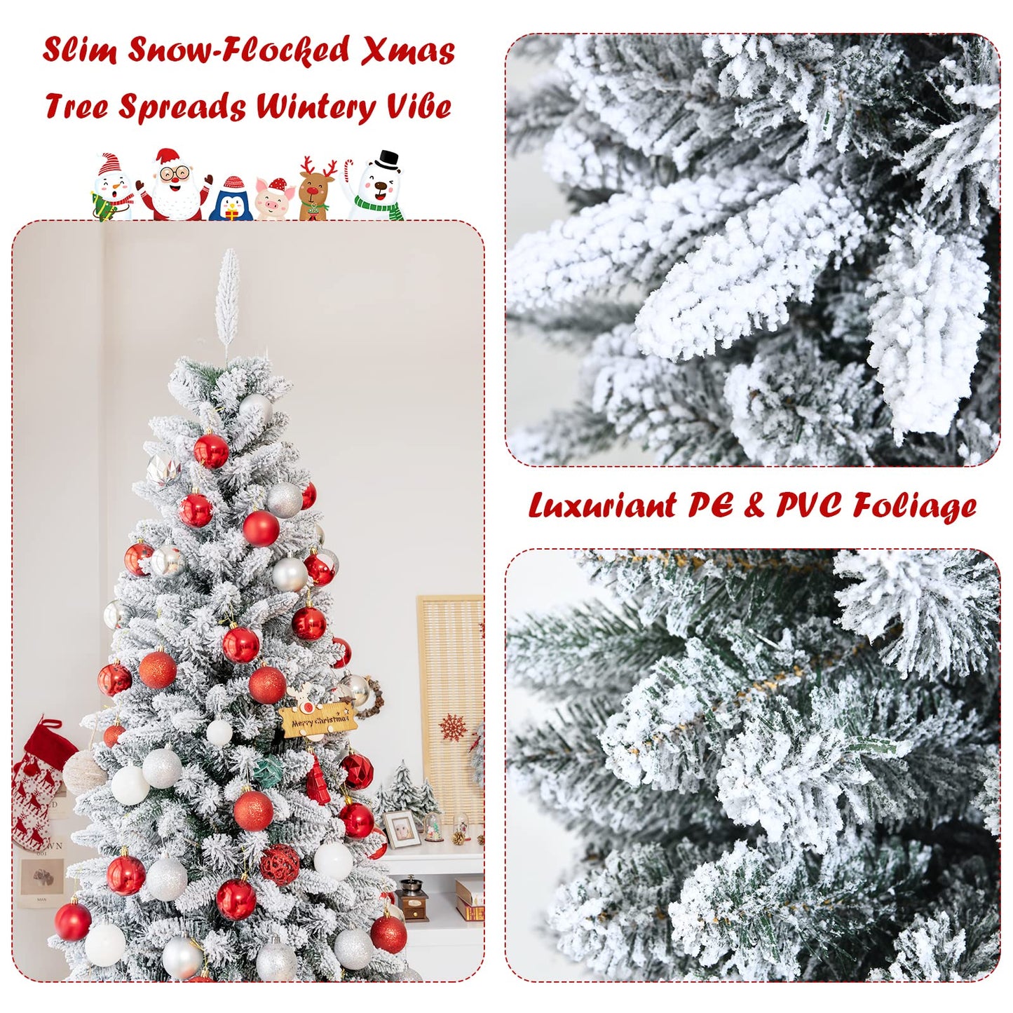 6.5Ft Snow-Flocked Artificial Christmas Tree for Indoor and Outdoor Use