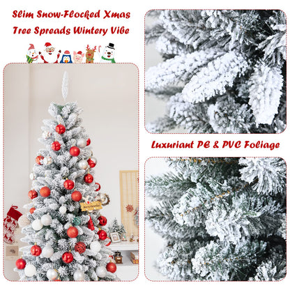 6.5Ft Snow-Flocked Artificial Christmas Tree for Indoor and Outdoor Use