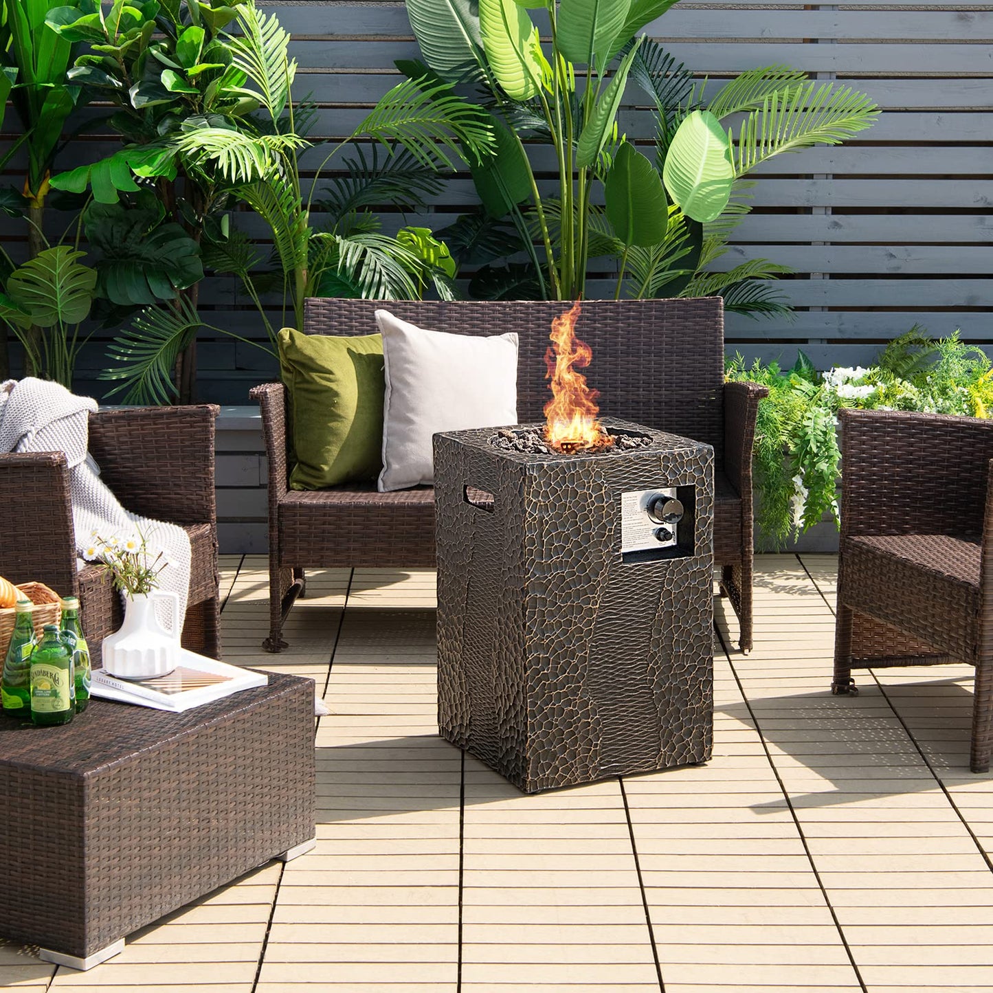 Fire Pit for Outside 16’’Gas Fireplaces 30,000 BTU Electronic Ignition Square with Lava Rocks