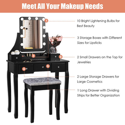 Vanity Table Set with LED Lights 360° Swivel Mirror