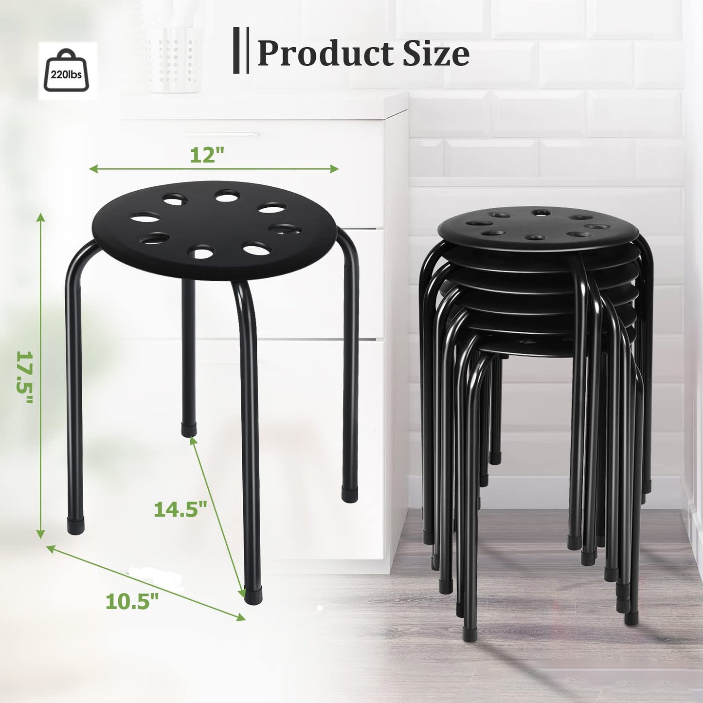 6-Pack Round Plastic Stack Stools 17.5-inch Height Backless