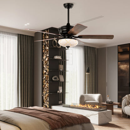 52-Inch Ceiling Fan with Remote Control, Crystal Ceiling Fan with 3 Wind Speeds and 5 Reversible Blades