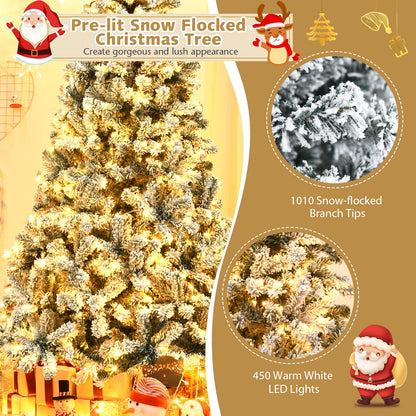 Pre-Lit Premium Snow Flocked Hinged Artificial Christmas Tree