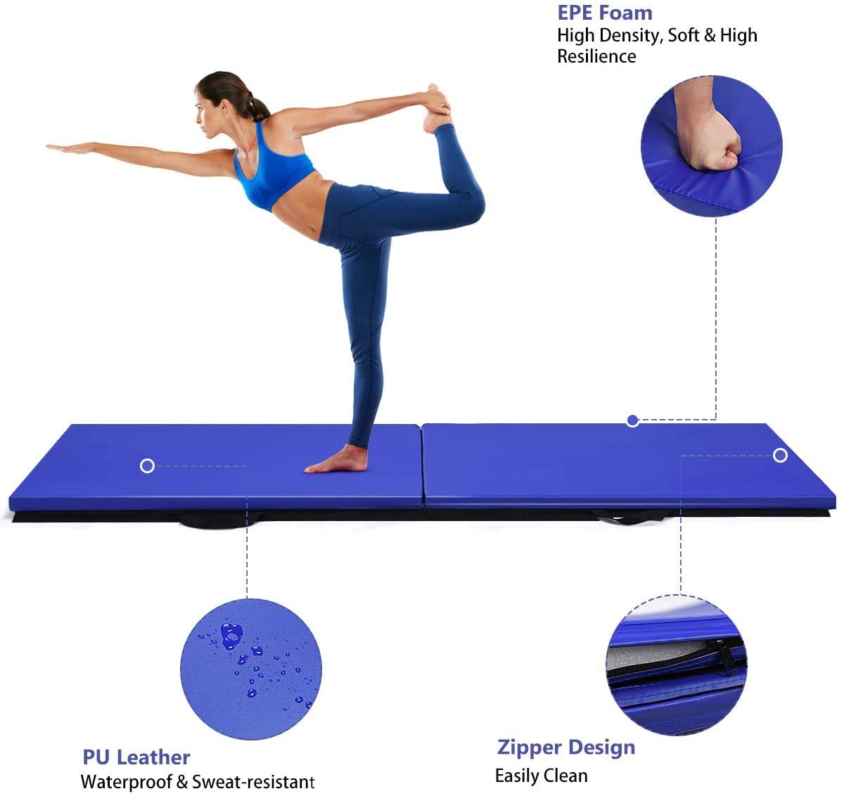 ARLIME 2" Thick Exercise Mat, 2-Fold Folding Gymnastics Mat with Carrying Handles