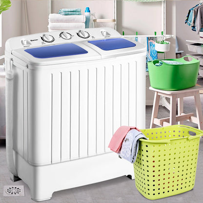 Portable Mini Compact Twin Tub Washing Machine 17.6lbs Washer Spain Spinner Portable Washing Machine, Blue+ White