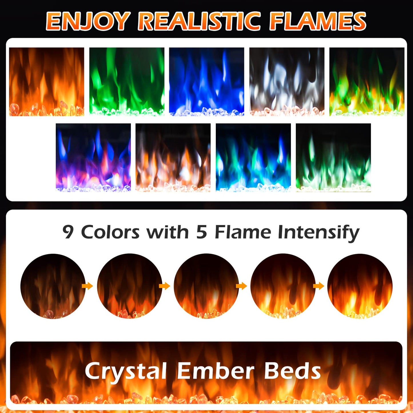 ARLIME 50” Recessed Electric Fireplace 750W/1500W Wall Mounted & in Wall