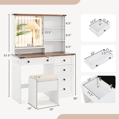 42'' Farmhouse Dressing Table w/Charging Station