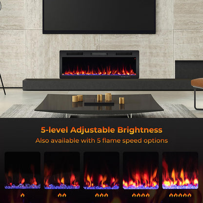 50 Inch Electric Fireplace Recessed and Wall Mounted, 750W/1500W Electric Fireplace Heater with Remote