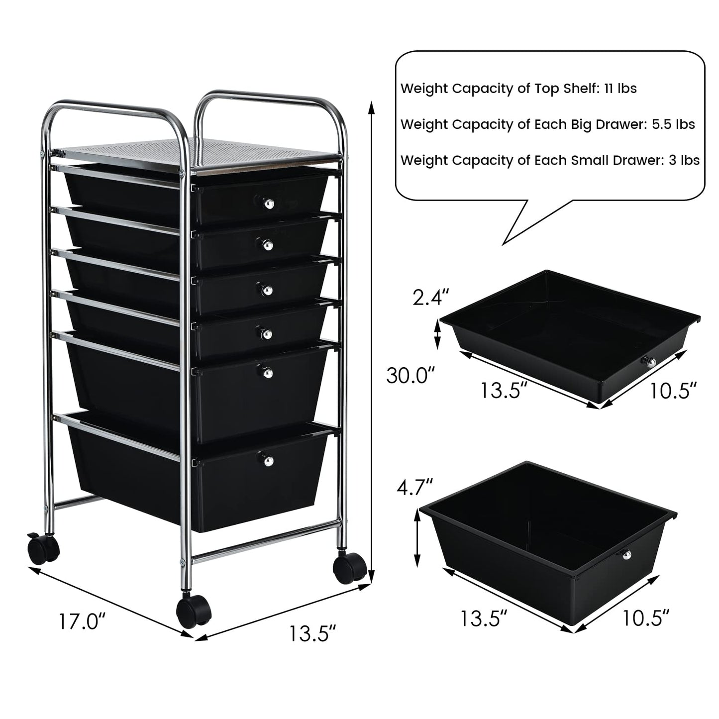 6-Drawer Rolling Storage Cart Multifunctional Art Craft Tools Organizer on Wheels
