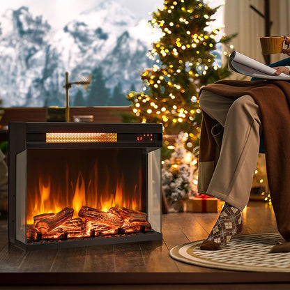 23 Inch 3-Sided Electric Fireplace 1500W Recessed Fireplace Insert w/ 7-Color Flame & Adjustable Brightness