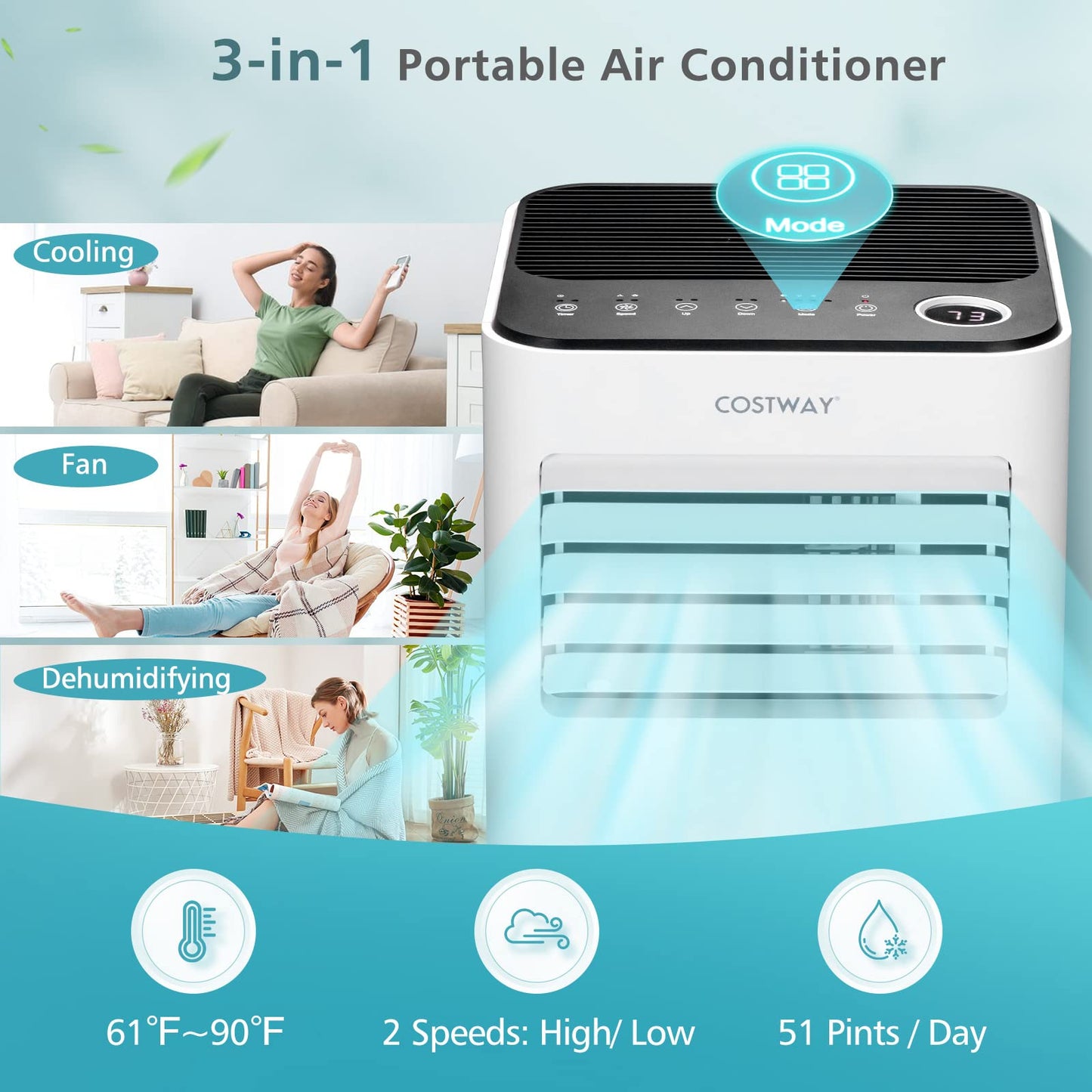 10000 BTU Portable Air Conditioner, with Fan & Dehumidifier Mode, Quiet AC Unit with Sleep Mode