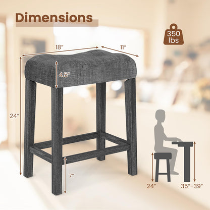 Wooden Saddle Stools Set 24-inch Counter Height Upholstered Backless Bar Stools with Solid Rubber Wood Legs