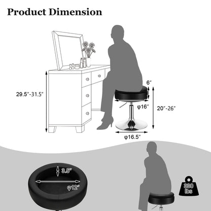 Adjustable Swivel Vanity Stool 360° Swivel 20"-26" Height Adjustable Tufted Round PU Leather Ottoman with Storage