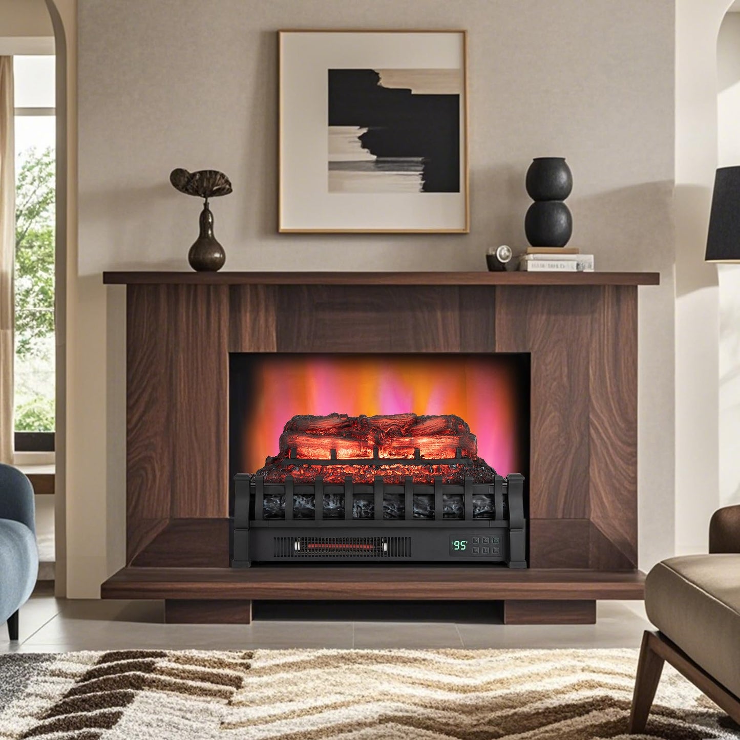 23 Inch Electric Fireplace Heater w/ 5 Level Flame & Brightness