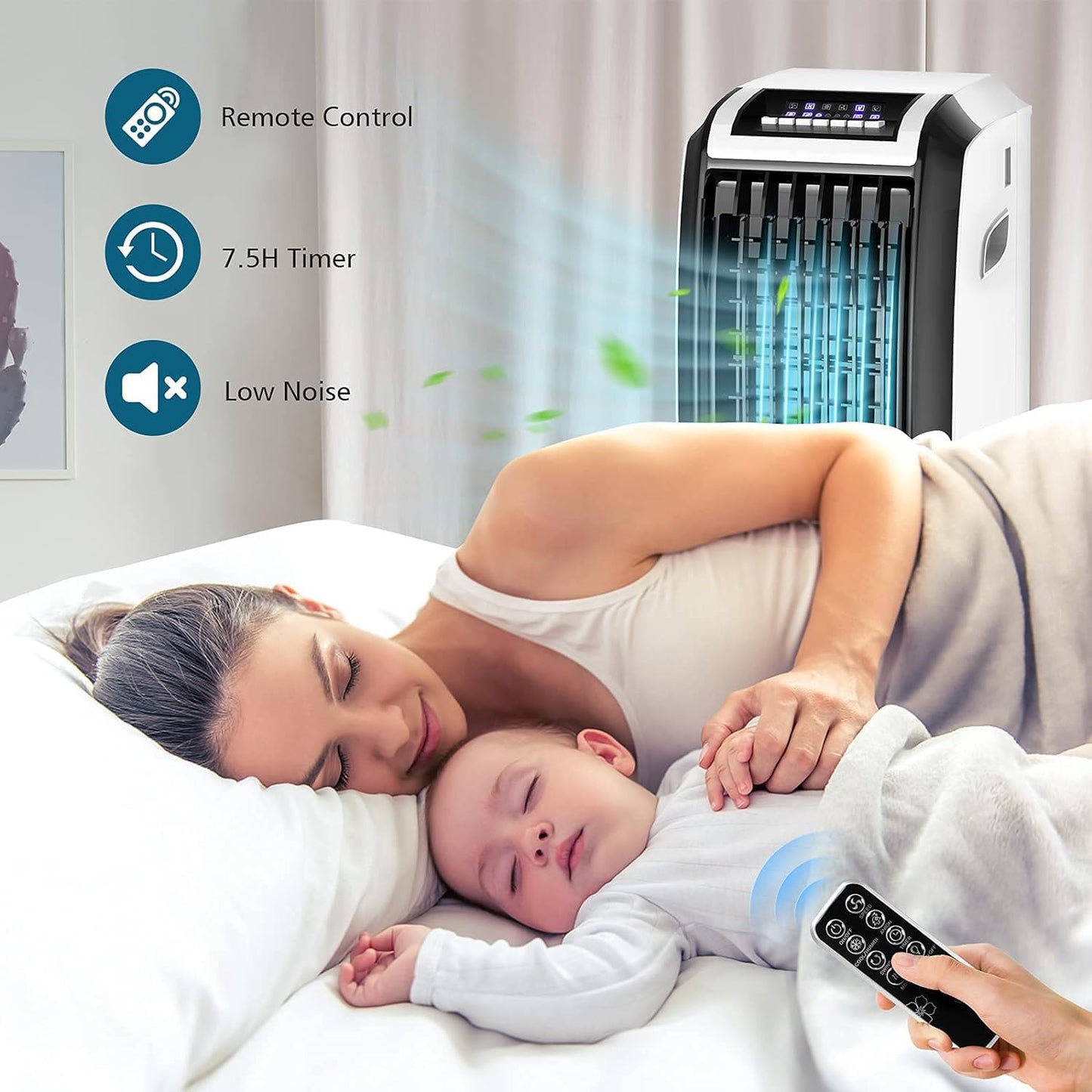 ARLIME Evaporative Air Cooler, 28" Portable Air Conditioner w/Remote, 1.7 Gallon Water Tank, 7.5H Timer