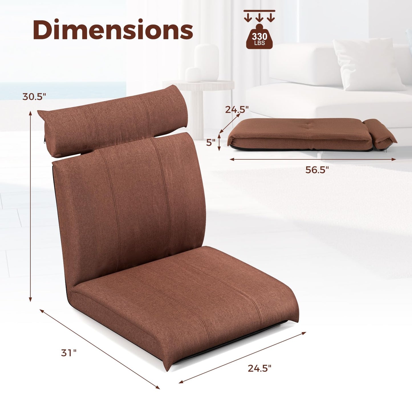 Folding Floor Chair Convertible Lazy Sofa Chair with 14-Position Adjustable Reclining Backrest & 5-Position Headrest