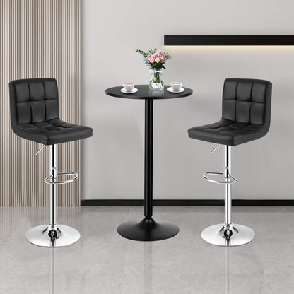 3-Piece Bar Table Set-Round Cocktail Table and PU Leather Adjustable Swivel Chairs