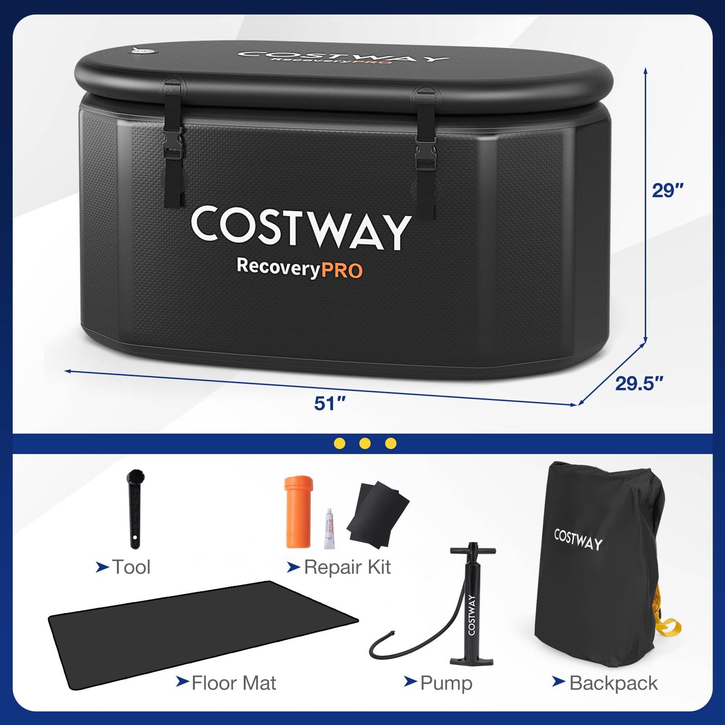 129 Gal Oval Ice Bath Tub w/Cover Portable Outdoor Ice Bath Tub w/Backpack