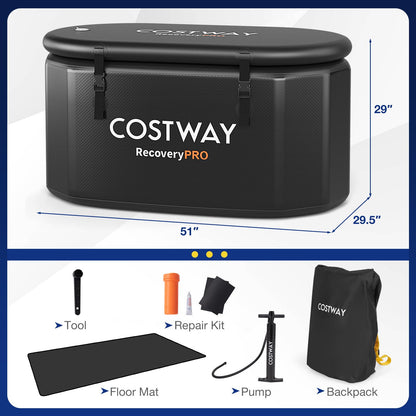 129 Gal Oval Ice Bath Tub w/Cover Portable Outdoor Ice Bath Tub w/Backpack