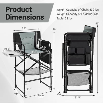 46" Tall Directors Chair Folding Makeup Artist Chair with Foldable Side Table & Footrest