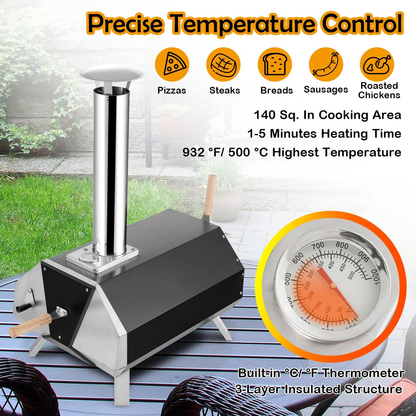 12 Stone Fired Maker with Foldable Legs & Built-in Thermometer